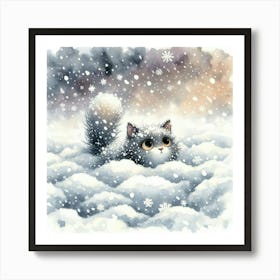 Snow Cat In The Snow Art Print