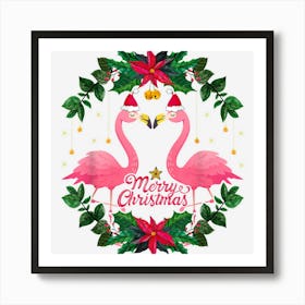 Merry Christmas Santa Hat Flamingo Lover Christmas Couple Art Print