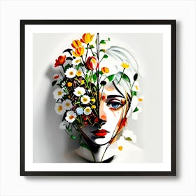 Flowers In The Face Art Print