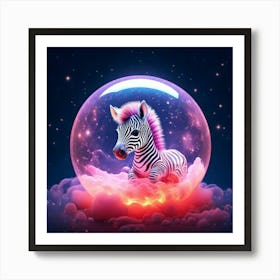 Firefly Bioluminescent, Cute, Tiny, Miniature, Sleeping, Baby Zebra, Moonlight, Adorable, Big Eyes, (3) Art Print