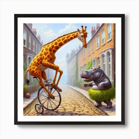 Giraffe And Hippo 1 Art Print