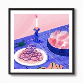 Spaghetti Dinner Square Art Print