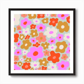 Retro Flowers Art Print