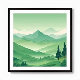 Misty mountains background in green tone 215 Art Print