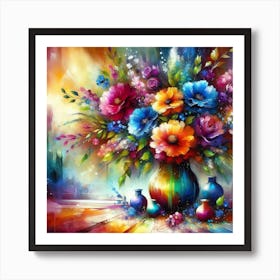 Colorful Flowers In A Vase 1 Art Print