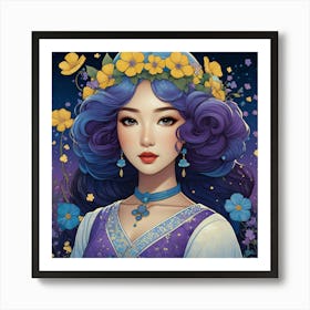 Asian Girl With Blue Hair Art Print