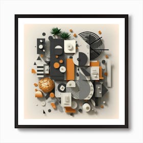 Bauhaus style rectangles and circles in black and white 7 Art Print