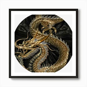 Fantasy golden Snake Dragon Pentagram Art Print