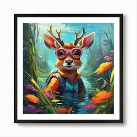 Deer In The Water 12 Art Print