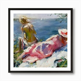 Watching Sailboats Red Hot Art Print