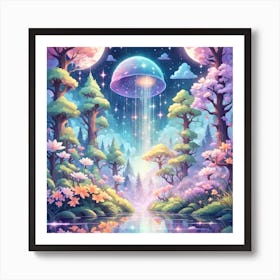 A Fantasy Forest With Twinkling Stars In Pastel Tone Square Composition 119 Art Print