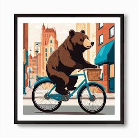 a bear riding a bike in the city  Art Print