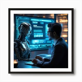 A Cyber Themed Website Interface With A Central Chat Dialog Box Engaging In Conversation With A Cli (1) 2 Art Print