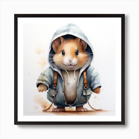 Watercolour Cartoon Hamster In A Hoodie Art Print