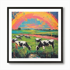 Rainbow Cow Paint Splash Collage Art Print