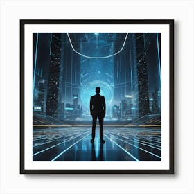 Futuristic Man In Futuristic City 6 Art Print