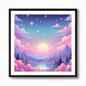 Sky With Twinkling Stars In Pastel Colors Square Composition 272 Art Print