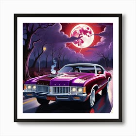 Purple Car In The Moonlight Art Print