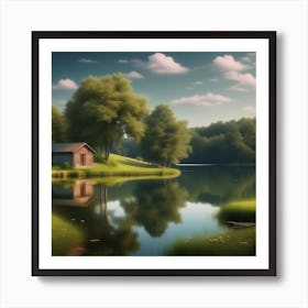 Small House On A Lake Art Print