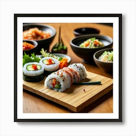 Sushi On A Wooden Board Art Print