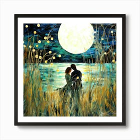 Love Before Sunrise - Moonlight Kiss Art Print