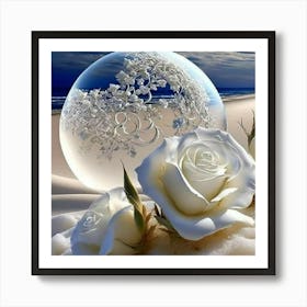 White Roses On The Beach Art Print