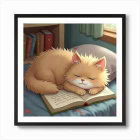 A Gentle Ragdoll Cat Napping Next To A Child’S Bed With A Storybook 1 Art Print