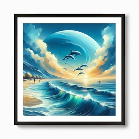 Dolphins On The Beach 1 Art Print