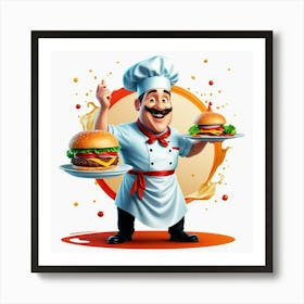 Chef Holding Burgers Art Print