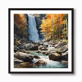 A Watercolor Painting of A Waterfall In The Woods Poster