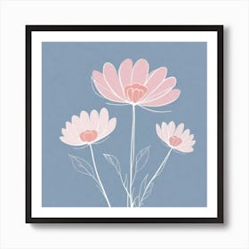 A White And Pink Flower In Minimalist Style Square Composition 582 Art Print