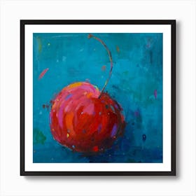 Cherry On Teal Square Art Print