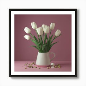 White Tulips In A Vase Art Print