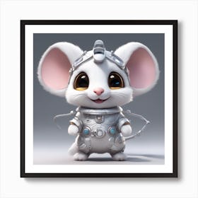 A Super Cute Chibi Zodiac Rat, In The Universe, With Snowwhite Shiny Fur, Happy Smile, Happy Smile, (3) Art Print