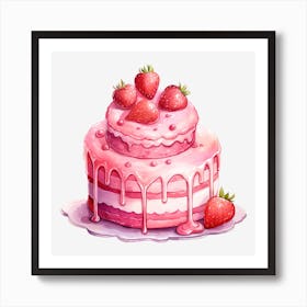 Pink Cake With Strawberries 4 Art Print