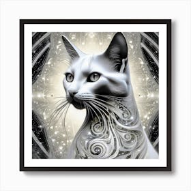 Silver And White Cat Art Print