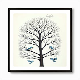 Birds Perching In A Tree Winte Art Print