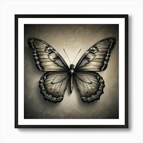 Butterfly In Black And White Art Print