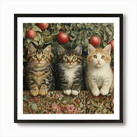 Three Kittens In An Apple Tree Art Art Print