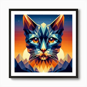 Ribbons Low Poly Cat Art Print