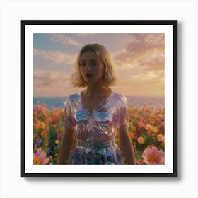 Girl In A Field Of Flowers Art Print