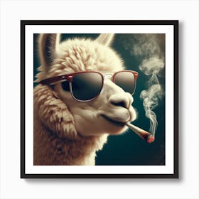 Llama Smoking Weed Art Print