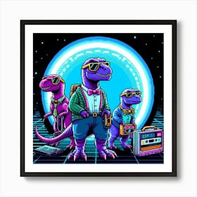 8-bit time-traveling dinosaurs Art Print