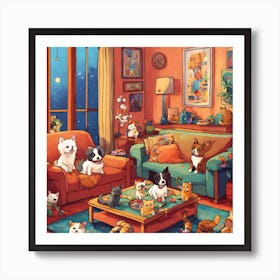 Cats In The Living Room 1 Art Print