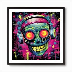 Skull With Headphones 2 Art Print