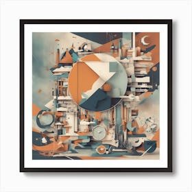 A Mixed Media Artwork Combining Found Objects And Geometric Shapes, Creating A Minimalist Assemblage (6) Art Print