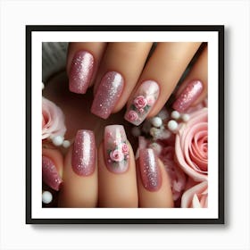 Pink Nails With Roses 2 Art Print