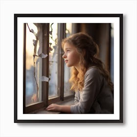 Girl Looking Out Window Art Print