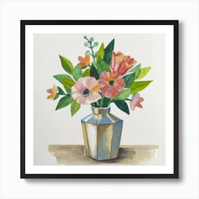 Bouquet of flowers inside a vase. Abstract artistic drawing 4 Art Print