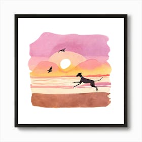 Whippet / Greyhound Dog Playing on the Beach Art Print